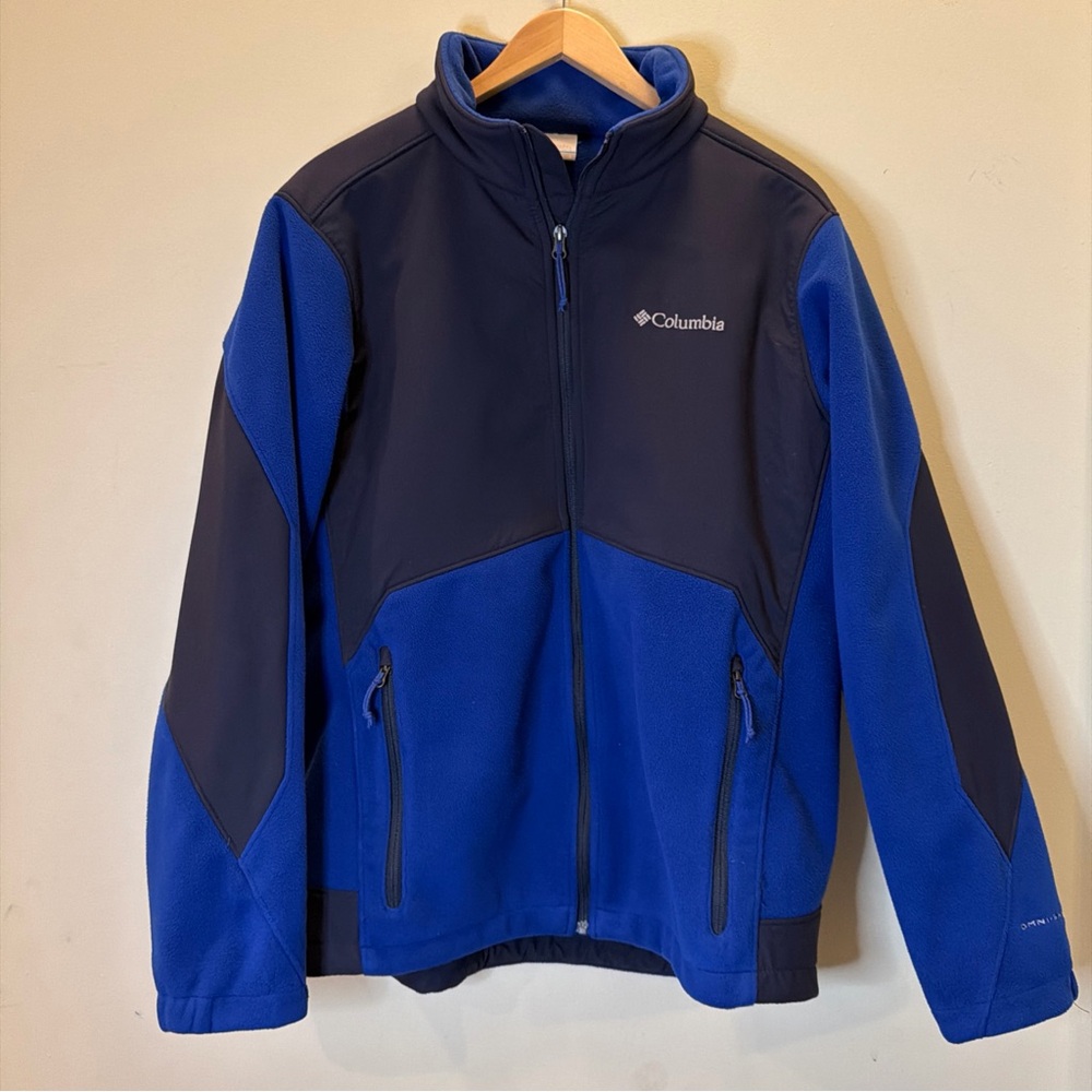 Columbia Sportswear Mens Large Blue Black Omini-Shield Full Zip Fleece Outdoor